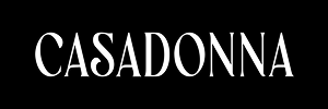 Casadonna Logo, black background and white letters